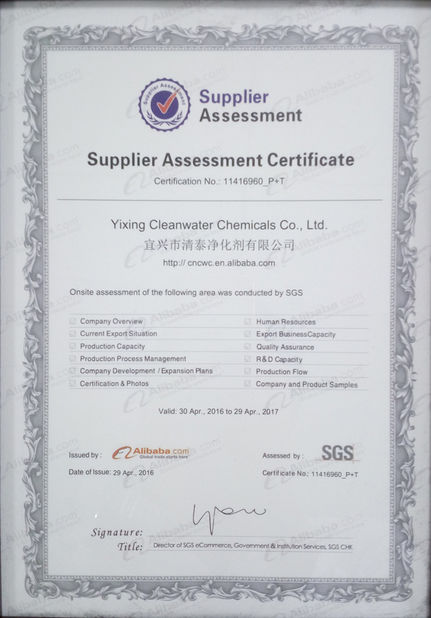 중국 Yixing Cleanwater Chemicals Co.,Ltd. 인증